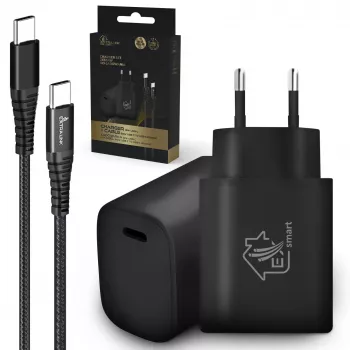 Smart Life USB Type-C į Type-C rinkinys, 200 cm, juoda + 18 W PD3.0 įkroviklis, juodas