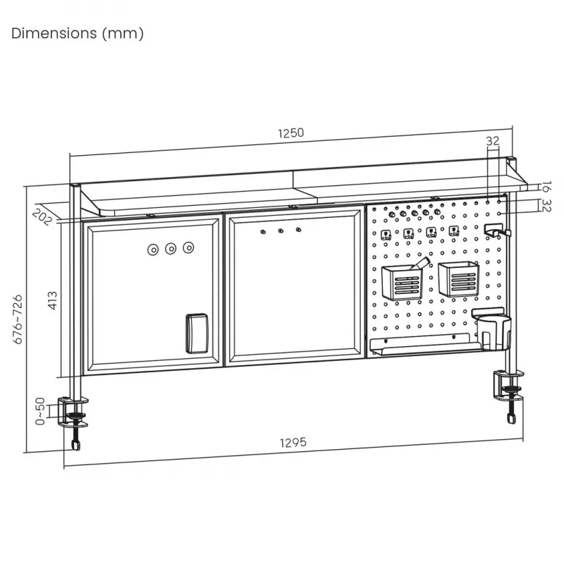 Stalo pertvara ergo office ER-300 B, plotis 1250 mm, maksimali apkrova 10 kg