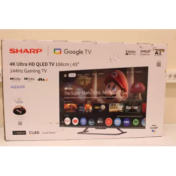 Sharp 43HR7265E 43 colių (108 cm) 4K UHD LED Smart TV su Google TV, Wi-Fi, HDMI/USB/RJ45 – Juoda – Pažeista pakuotė