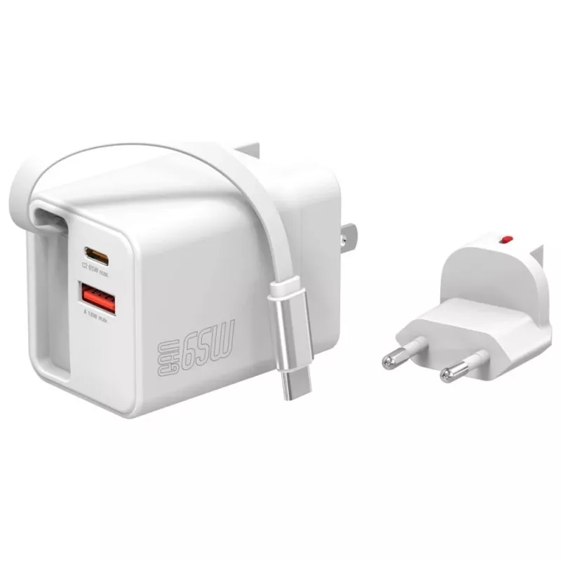 Greitasis USB-C/USB-A sieninis įkroviklis 4smarts 541065 – universalus AC 100–240V, maks. 20V, 0,7 m laidas, baltas