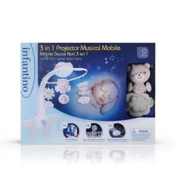 Muzikinė dėžutė kūdikiams B-kids 3in1 Infantino 150302050 — pudros rožinė, 3 viename raminantis žaislas