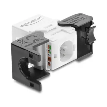 Keystone modulis DELOCK RJ45 į LSA Cat.6 UTP, beįrankis, plokščios konstrukcijos, 16,2×28,2×19,4 mm, juoda/balta
