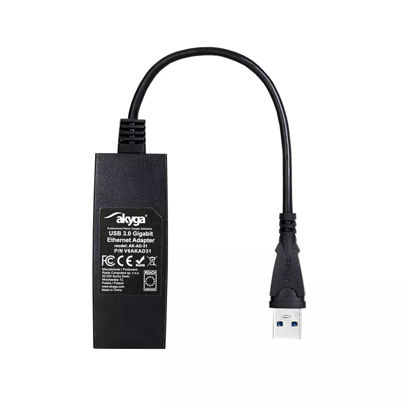 Akyga AK-AD-31 USB 3.0 – Gigabit Ethernet tinklo adapteris, RJ45, 15 cm laidas, juodas