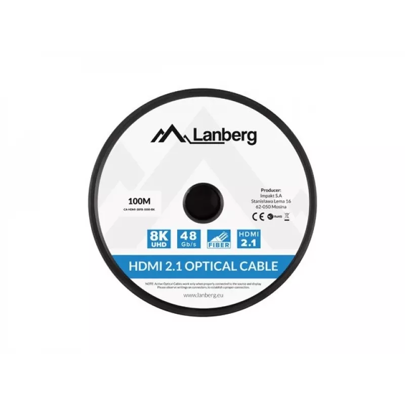 HDMI kabelis Lanberg CA-HDMI-30FB-1000-BK 100 m juodas