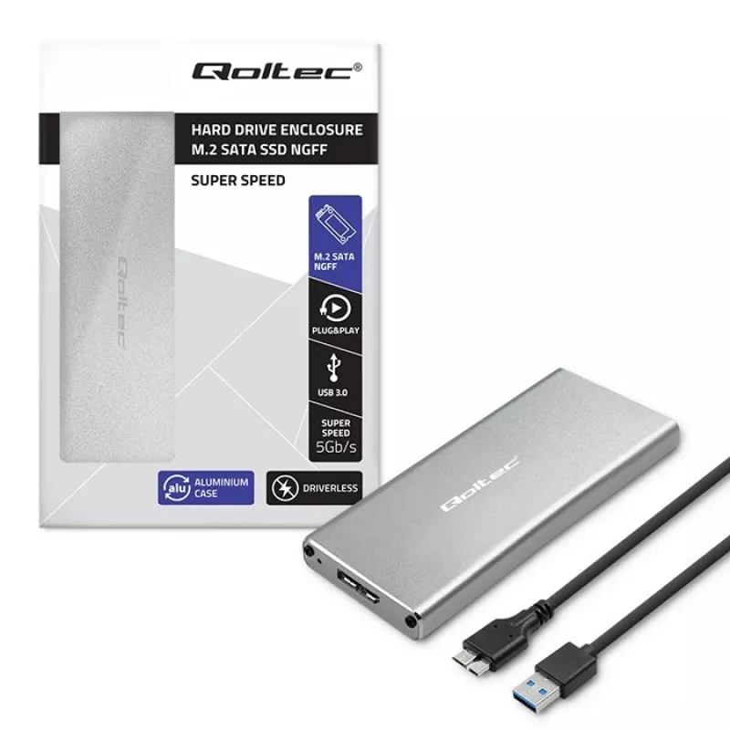 Aliumininis korpusas QOLTEC 51833 M.2 SSD, SATA į USB 3.0, iki 2TB