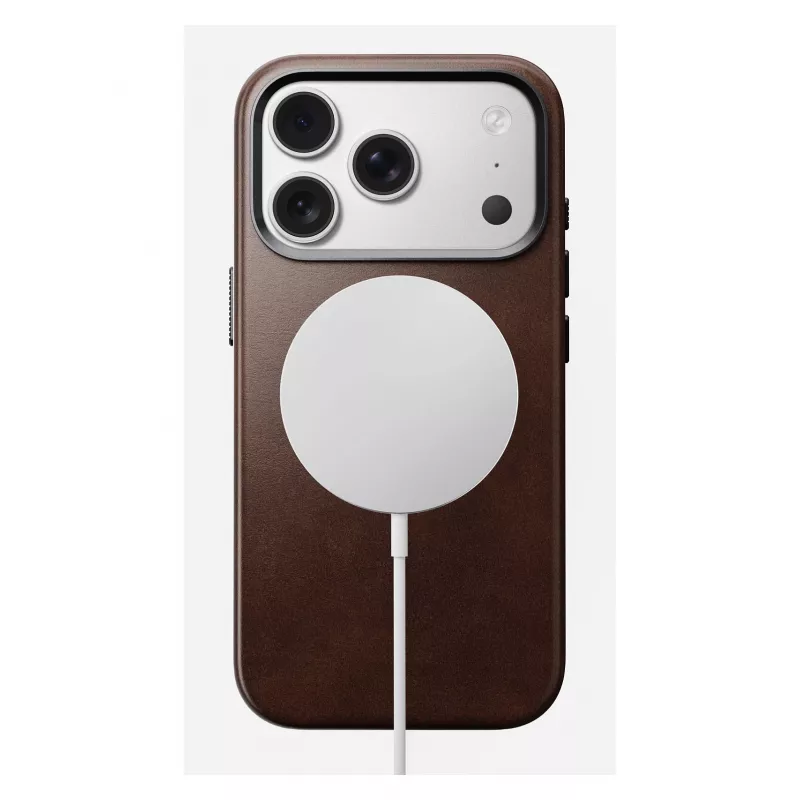Mobilaus telefono dėklas Nomad Traditional Leather Case, skirtas iPhone 17 Pro, oda, mikropluoštas, tinka 6,3 colio (16 cm) ekranui, ruda spalva