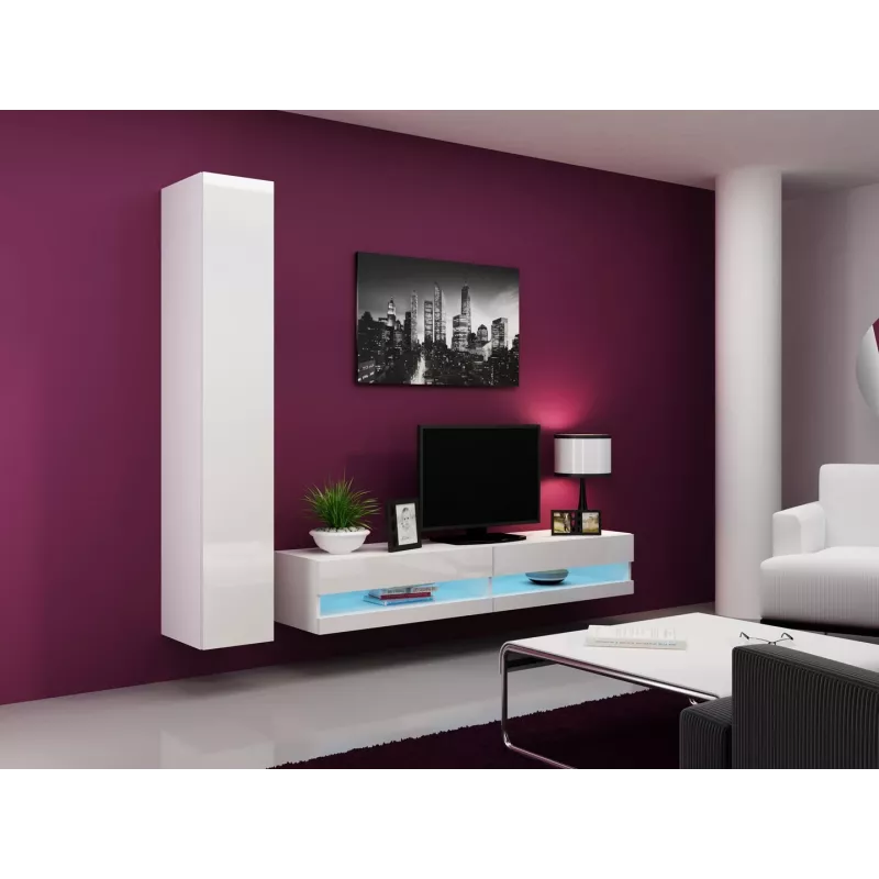 TV stovas cama meble VIGO NEW 30/180/40, baltas blizgus viršus, medžio drožlių plokštė, 1800×400×300 mm