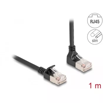DeLOCK RJ45 tinklo kabelis Cat.6A S/FTP Slim 90° kampu į viršų 1 m juodas