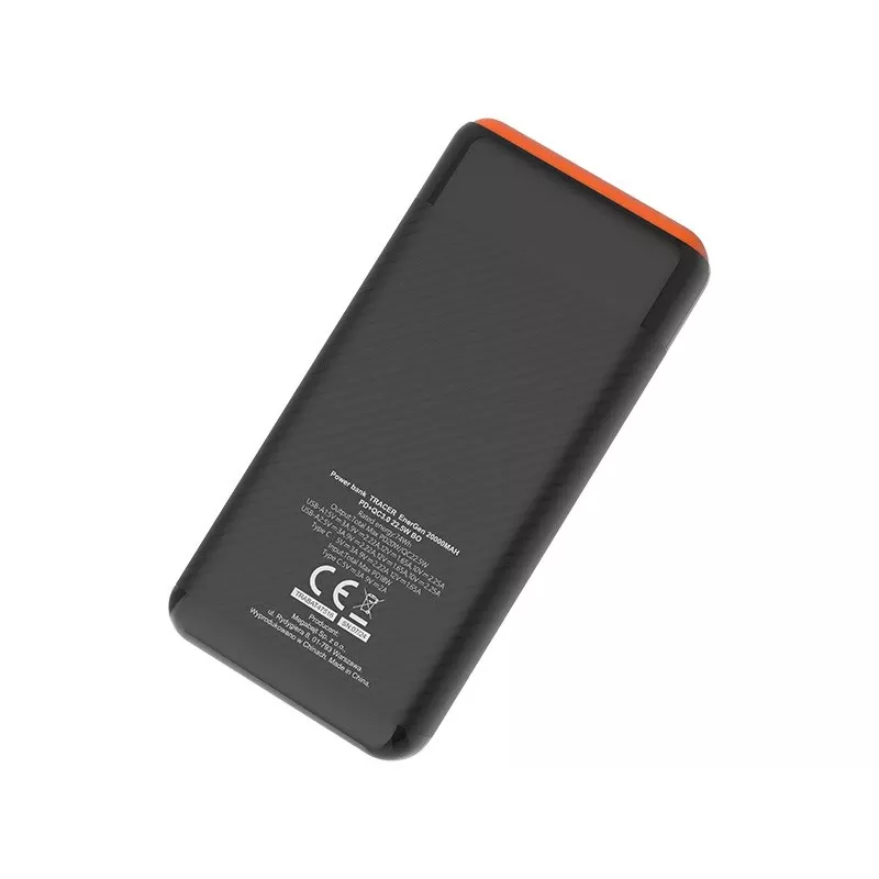 Nešiojamas įkroviklis TRACER EnerGen 20000 mAh, Power Delivery 20W, USB-C įėjimas, 2×USB-A išėjimai, 3 įrenginių palaikymas, oranžinė