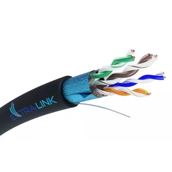 Tinklo kabelis Extralink vytos poros CAT5E FTP (F/UTP) V2 lauko 305M juodas