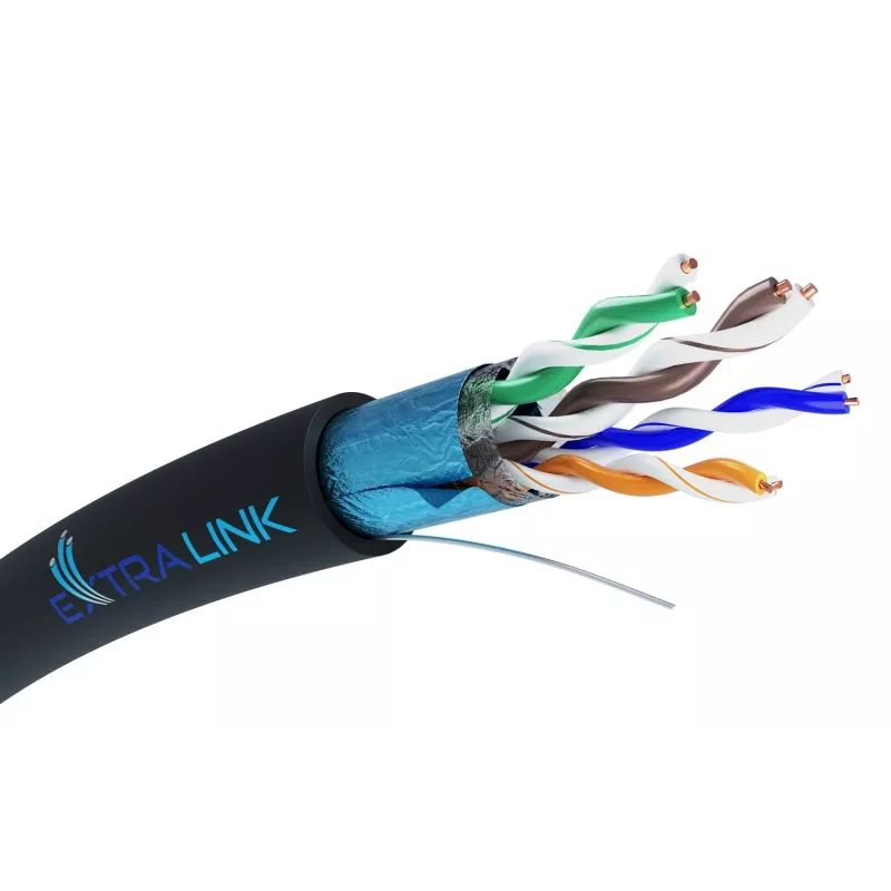 Tinklo kabelis Extralink vytos poros CAT5E FTP (F/UTP) V2 lauko 305M juodas