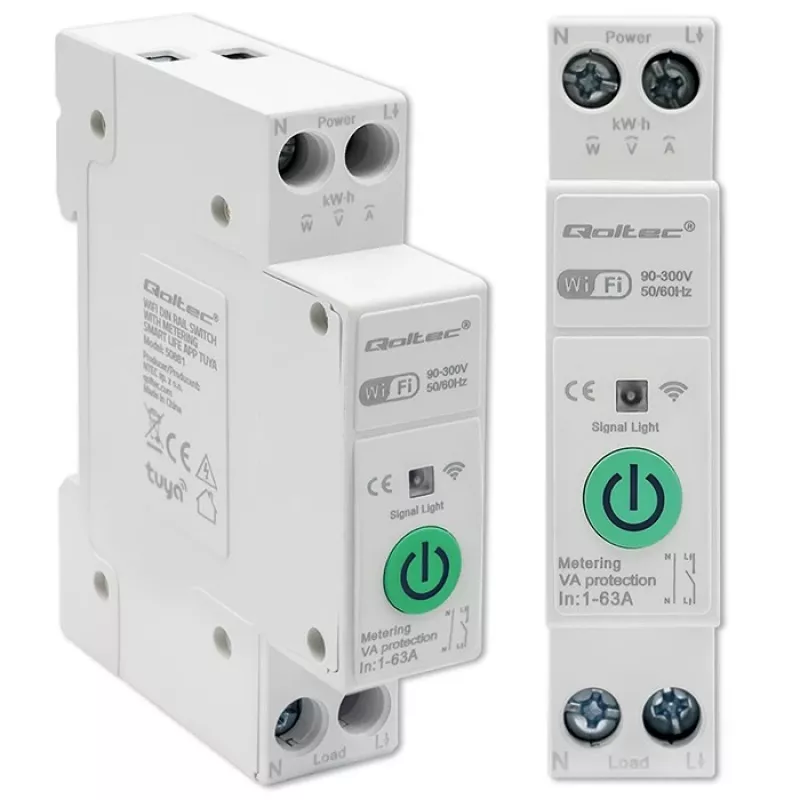 DIN-bėgio WiFi relė QOLTEC 50881 – 63A pagrindinė perjungimo relė elektros instaliacijai