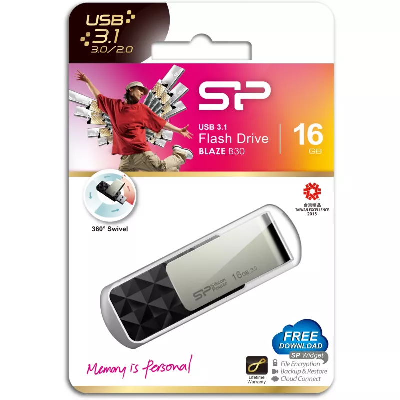 Silicon Power Blaze B30 SP016GBUF3B30V1K USB raktas, 16 GB, USB 3.0, juodas
