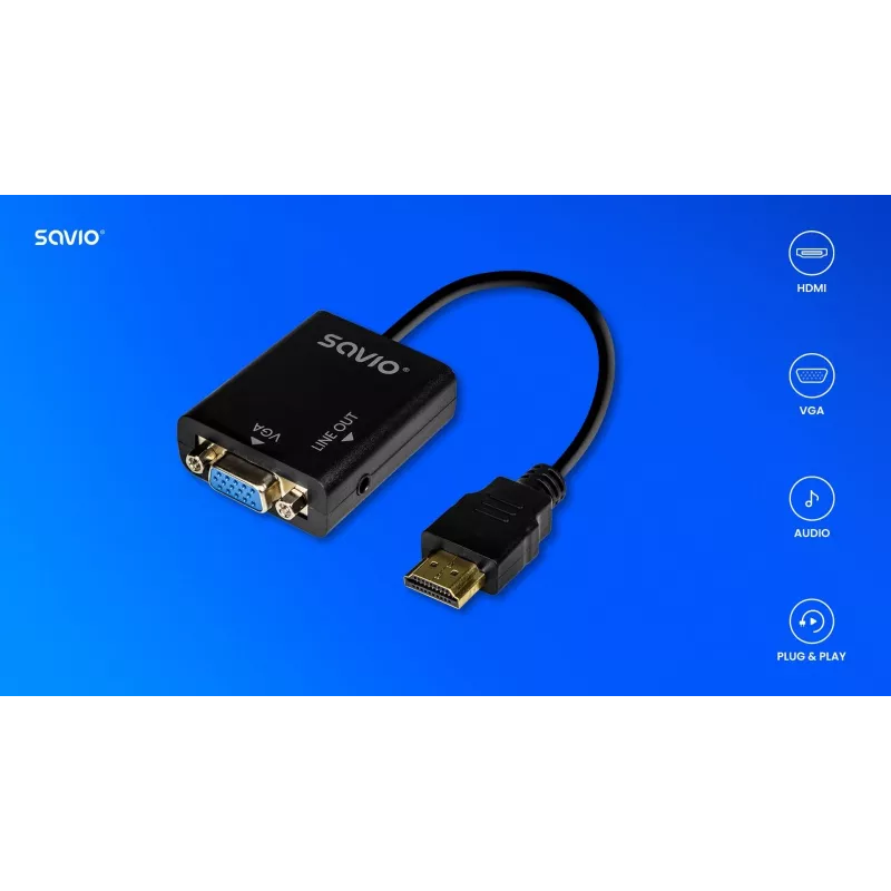 Adapteris HDMI į VGA su garsu AK-76 Savio SAVAK-76