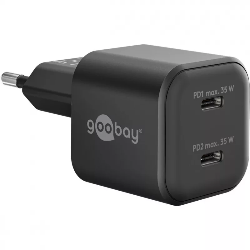 Sieninis įkroviklis GOOBAY 75333 – universalus vidinis AC USB-C įkroviklis, 2x USB-C, 35 W, juodas