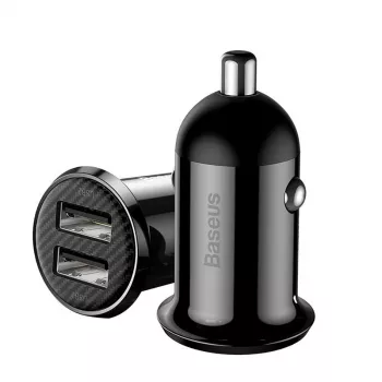Automobilinis įkroviklis Baseus Gain Pro Universal Black — 2× USB 2.0, 2.4 A vienam prievadui, įėjimas 12–24 V, 5 V išėjimas