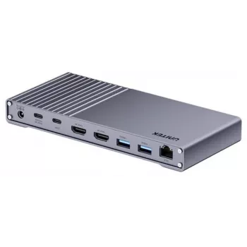 Dockinė stotelė Unitek USB4 40Gb/s 14‑in‑1 — USB-C, 3× USB 10Gbps, 2× USB 5Gbps, 2× HDMI, RJ45, PD su 120W maitinimo adapteriu
