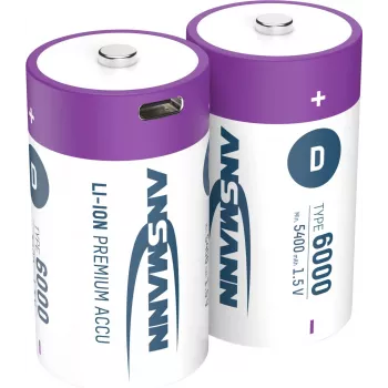 Ansmann 1314-0005 Įkraunamos ličio jonų baterijos Mono D tipo 6000 min. 5400 mAh, 2 vnt. pakuotė