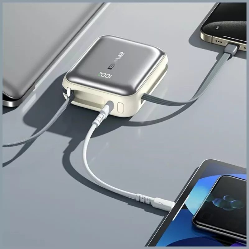 Nešiojamas powerbankas Awei C03 20000mAh su 45W išėjimu ir integruotu USB-A/USB-C laidu