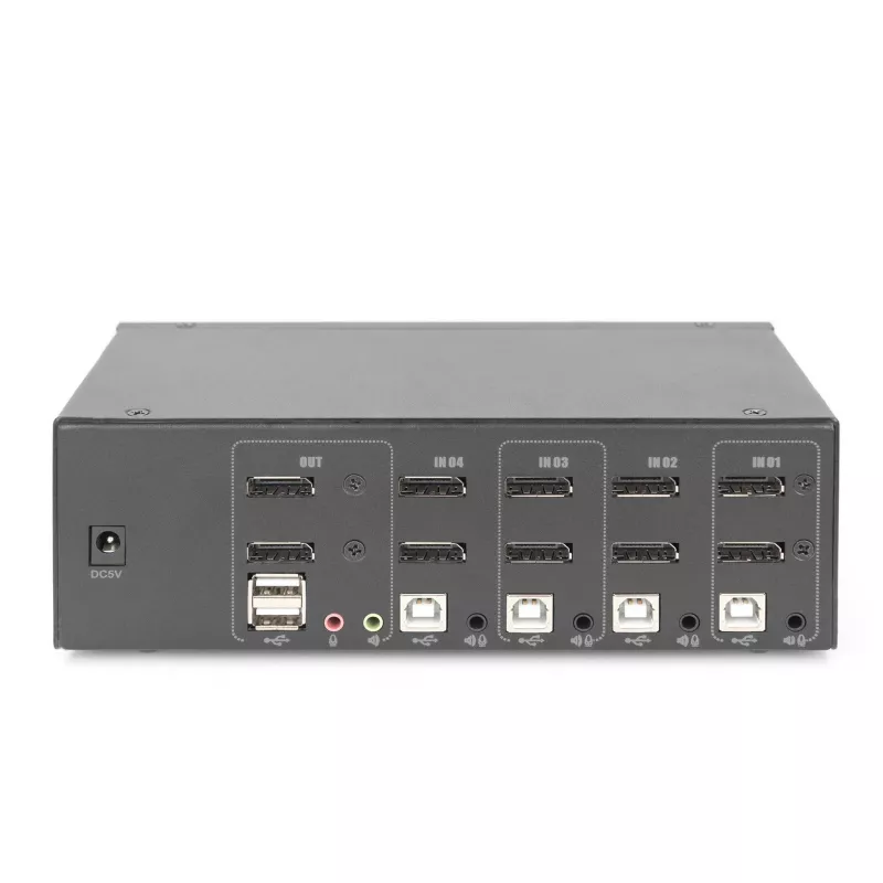 DIGITUS KVM jungiklis, 4 prievadai, du ekranai, 4K, DisplayPort®