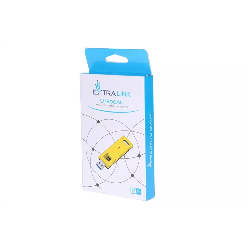 USB belaidis adapteris Extralink U1200AC AC1200 dviejų juostų, geltonas plastikas