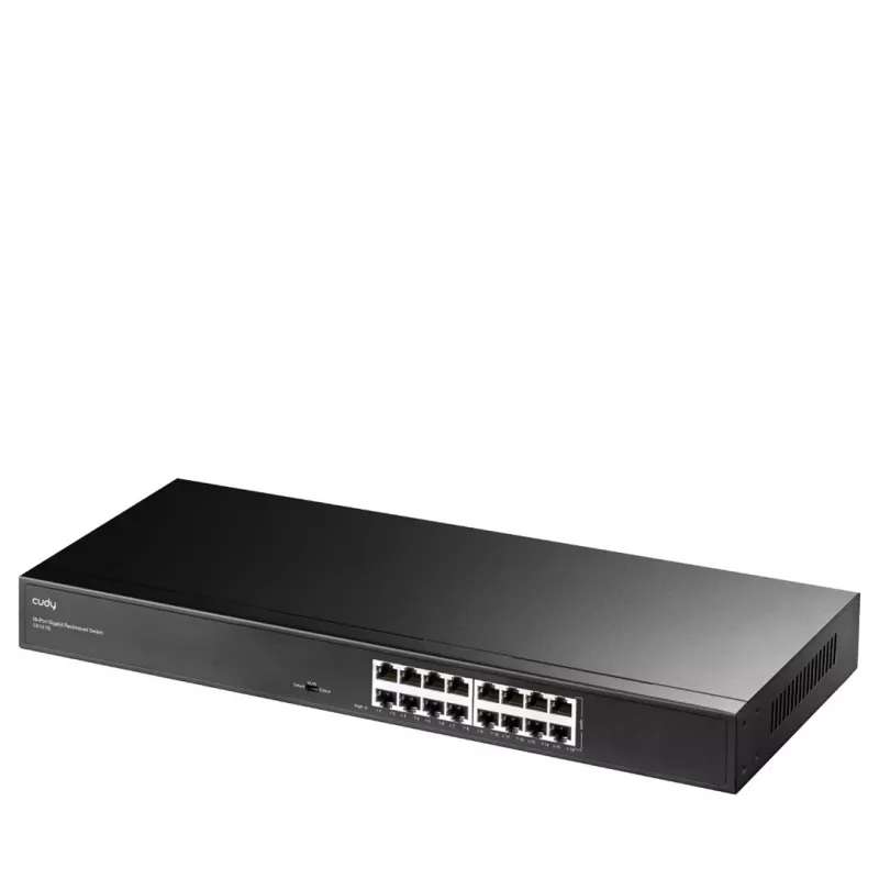 Cudy GS1016L tinklo jungiklis – 16 prievadų Gigabit Ethernet (10/100/1000), 32 Gbit/s perjungimas, montuojamas stelaže