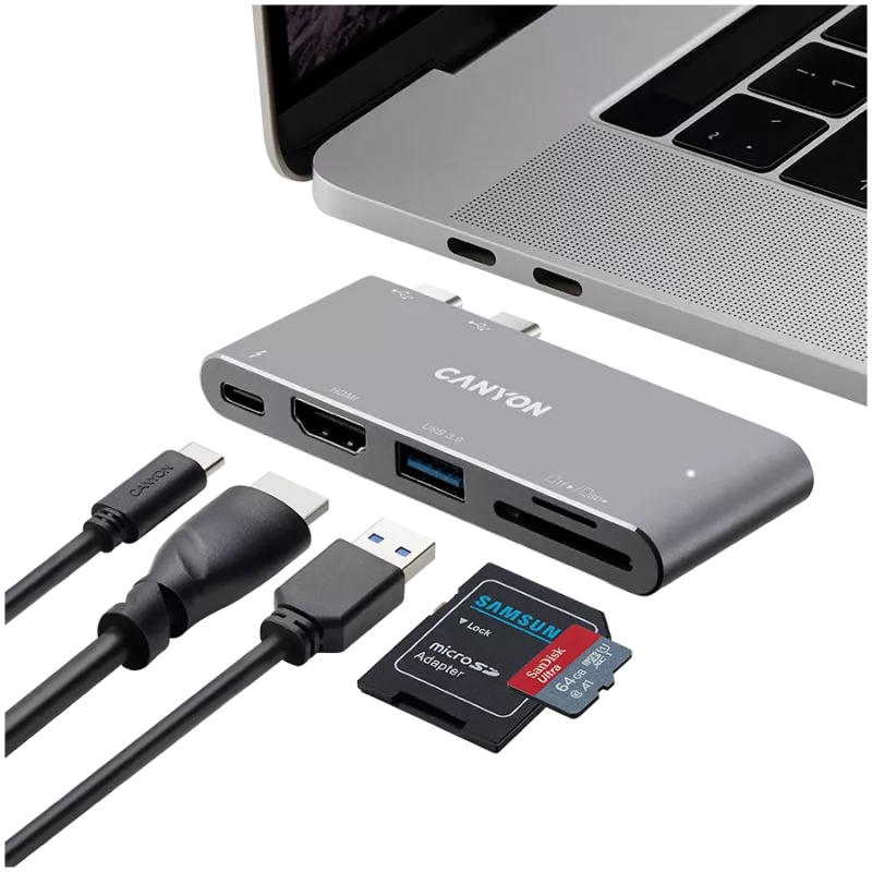 CANYON DS-5 5in1 Thunderbolt 3 4K Space Grey – daugiafunkcis USB-C stotelė