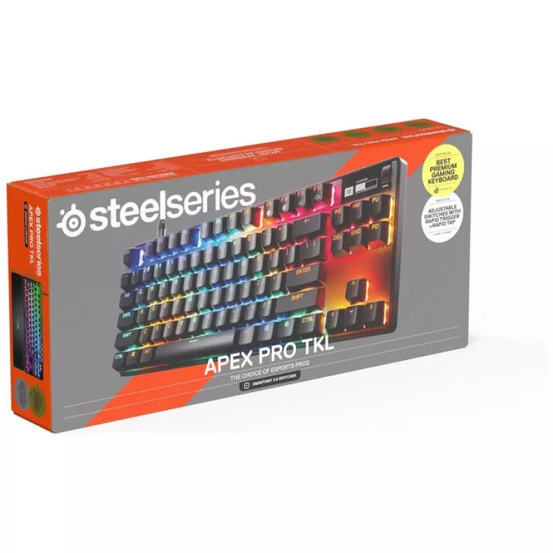 Mechaninė žaidimų klaviatūra STEELSERIES Apex Pro TKL Gen 3 OmniPoint — be skaičių bloko, reguliuojamas jungiklių jautrumas, kompaktiškas išdėstymas