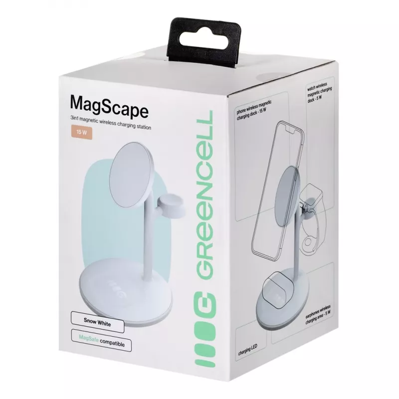 GREEN CELL INDUCTIVE CHARGER MAGSCAPE WHITE belaidis 3 viename įkroviklis