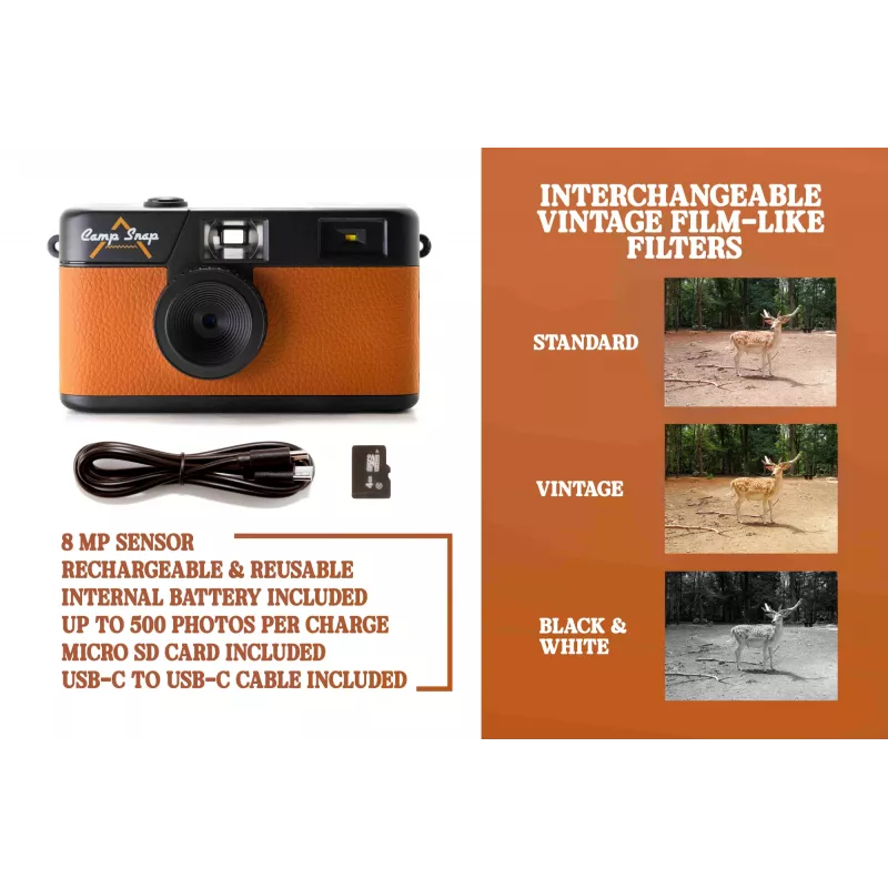 Skaitmeninis fotoaparatas be ekrano Camp Snap CS-V105-BR-JP – ruda kompaktiška kamera be displėjaus