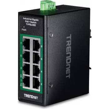 TRENDnet 8 prievadų pramoninis Gigabit PoE+ DIN-bėgio mini jungiklis (TI-PGLC80)