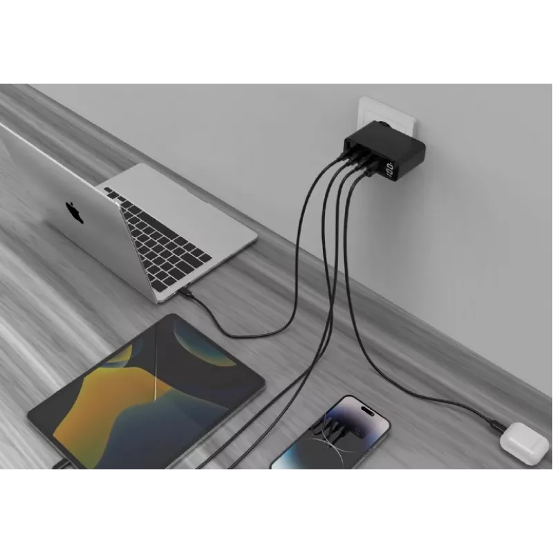 Gembird TA-UC-PDQC100LCD-01-BK greitasis 100 W USB įkroviklis nešiojamam kompiuteriui ir telefonui, juodas