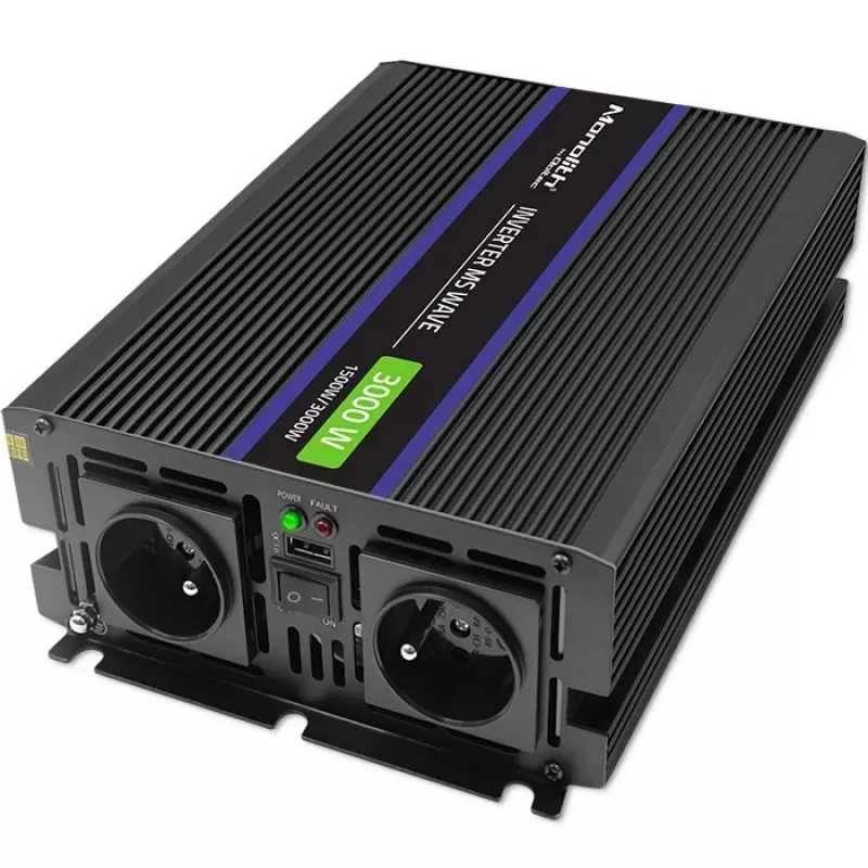 QOLTEC Monolith 3000 MS Wave keitiklis, 12V→230V, 1500/3000W, su USB