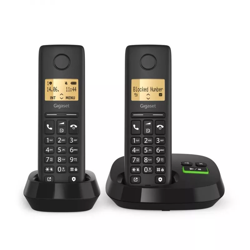Belaidis analoginis/DECT telefonas Gigaset PURE 100A Duo – 2 rageliai, garsiakalbis, skambučio numerio rodymas, 1,5 colio ekranas, juodas
