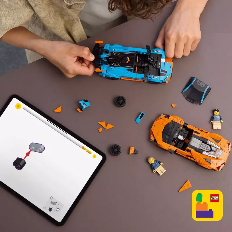 LEGO Speed Champions rinkinys 77238 — Lamborghini Revuelto ir Huracán STO, 607 dalių, 2 minifigūrėlės, rekomenduojama nuo 10 metų