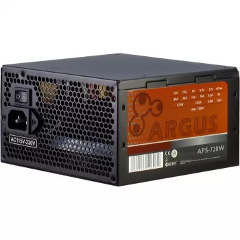 INTER TECH Argus APS-720W - Maitinimo šaltinis (115-230 V, 20+4 pin ATX, 47-63 Hz, 12V1, +12V2, +3,3V, +5V, +5Vsb, 12V, aktyvus PFC, ATX, juoda)