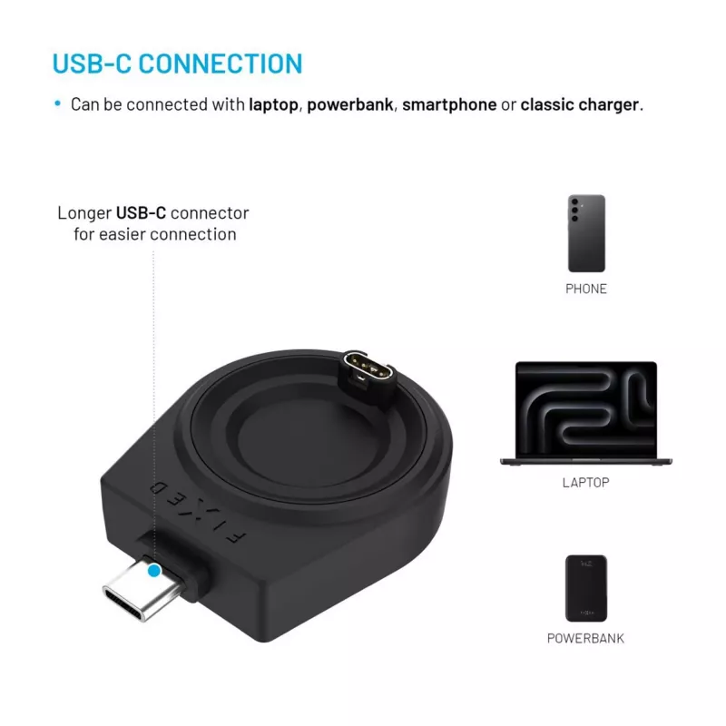 USB-C įkrovimo adapteris FIXED, skirtas Garmin Fenix/Epix/Venu/Vívoactive