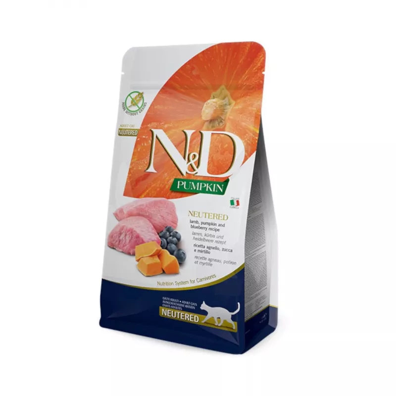 Sausas kačių ėdalas FARMINA N&D CAT PUMPKIN LAMB&BLUEBERRY ADULT 300g