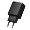 USB greitasis įkroviklis Baseus CCXJ-B01 — 2 prievadai (USB-C PD 20W + USB-A QC3.0 18W), 100–240V, Juodas