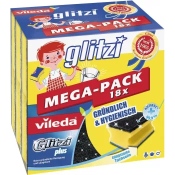 Valymo kempinė VILEDA Glitzi plus MEGA-PACK 18 vnt. – abrazyvinių kempinių rinkinys indams ir paviršiams