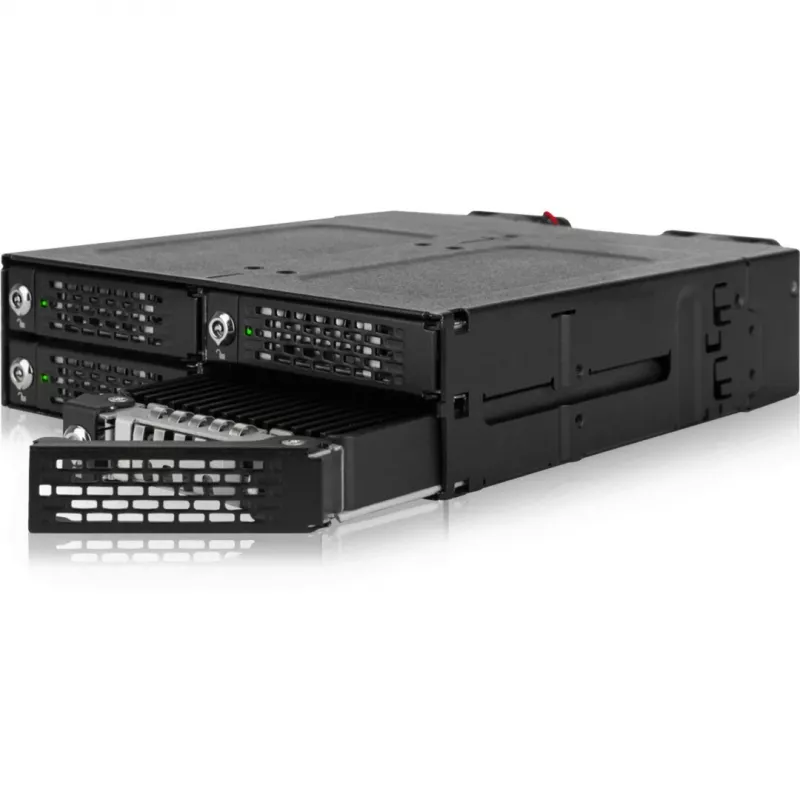 ICY DOCK ToughArmor MB720MK-B V3 – 4x M.2 NVMe PCIe 4.0 į 4x OCuLink 5.25 colio lizdo metalinis juodas krepšys su raktų užraktu (tri-mode suderinamas)