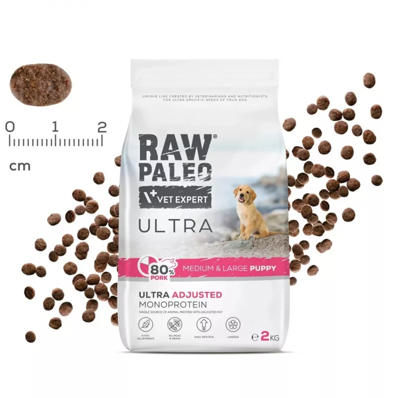 RAW PALEO Ultra Pork Medium & Large Puppy - sausi šunų ėdalai - 10kg
