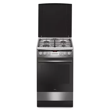 Amica 57GEH2.33HZpTaXx dujinė-elektrinė viryklė, 4 kaitvietės, 62 l orkaitė su karštu oru, 50 cm, Inox