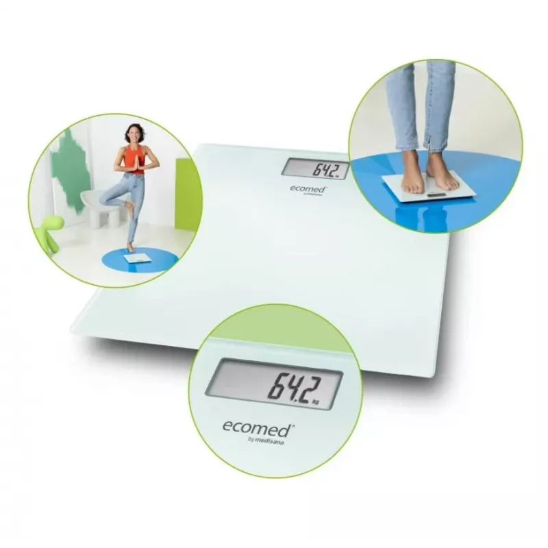 Svarstyklės Ecomed by Medisana PS-72E – 150 kg, stiklinė platforma, balta