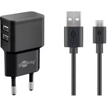 Goobay Micro USB dvigubas įkrovimo rinkinys, 2.4 A, juodas, 1 m (44984)