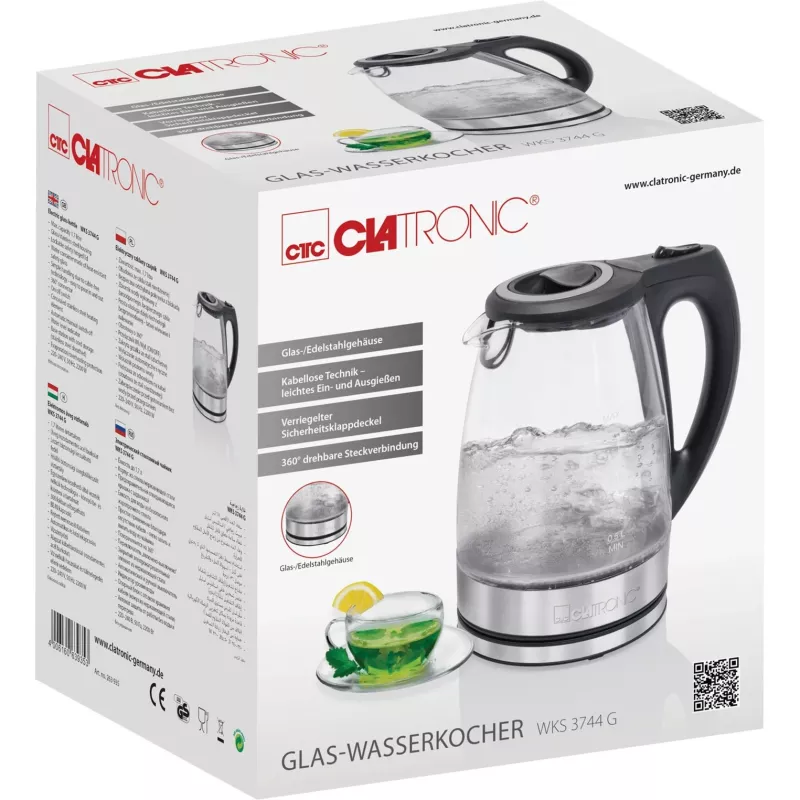 Elektrinis virdulys CLATRONIC WKS 3744 G — 1,7 L, 2200 W, nerūdijantis plienas/plastikas, vandens lygio indikatorius