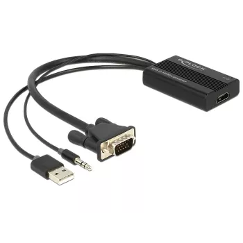 Vaizdo kabelio adapteris DeLOCK 62597 0,25 m HDMI Type A – VGA D-Sub + 3,5 mm garsas + USB Type-A, juodas