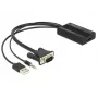 Vaizdo kabelio adapteris DeLOCK 62597 0,25 m HDMI Type A – VGA D-Sub + 3,5 mm garsas + USB Type-A, juodas