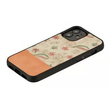 Apsauginis dėklas Man and Wood iPhone 12 mini – rožinė gėlė ant juodo