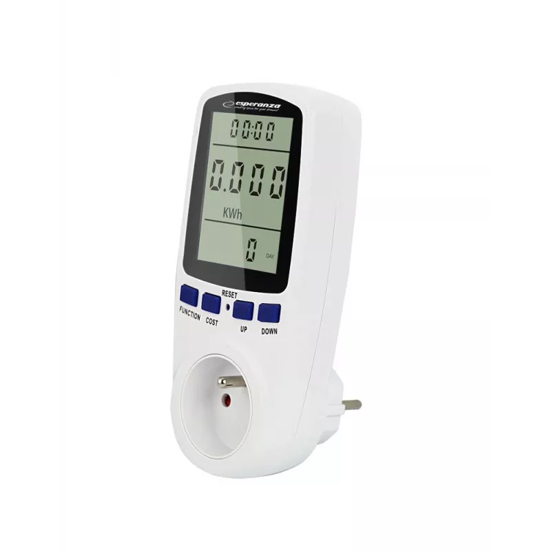 Energijos suvartojimo matuoklis ESPERANZA ELA103 su LCD ekranu – 16 A, 3680 W, 230 V, 50–60 Hz